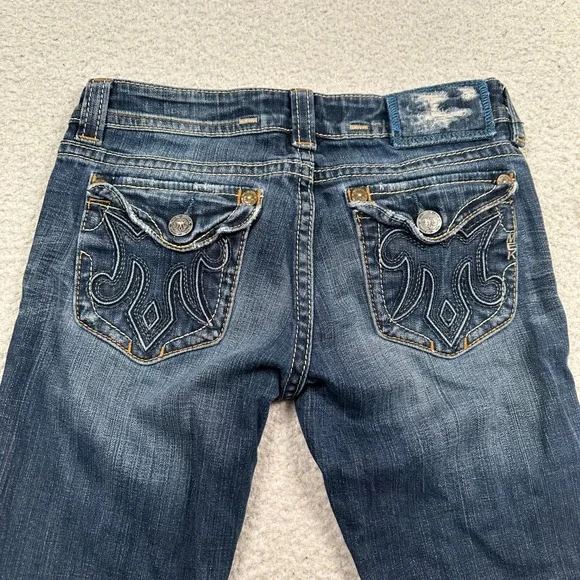 Mek Denim Jeans Womens 27x34 Oldham Bootcut Distressed Flap Pockets Stretch Blue - Picture 5 of 13